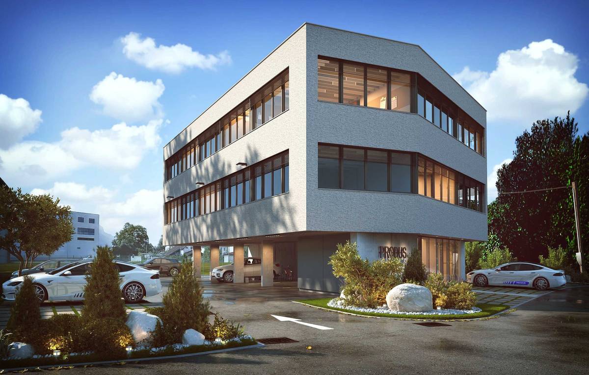 Neubau der Produs GmbH in Koblach bei Tag